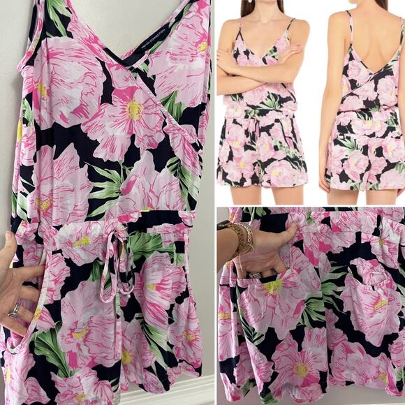 French Connection Floral Print V-Neck Short Romper Summer Tropical Resort  Sz. 8 - Picture 1 of 9